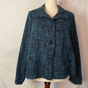 Coldwater Creek Woven Blue and Black Jacket Plus Size 18 (XL)